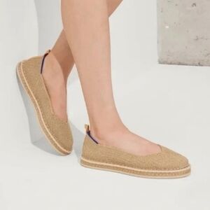 Rothy's Beige Espadrille Gold Thread Soft Breezy Beachy Vacation Flats Sz W6